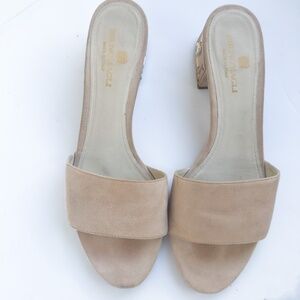 Bruno Magli Leather Suade Sandals with Metal Ornate Heels Made in Italy Size 40